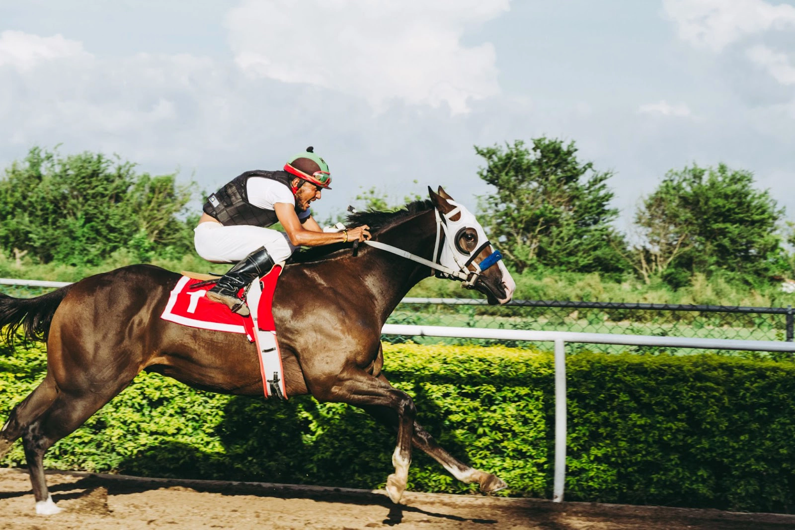 A jockey on a horse.