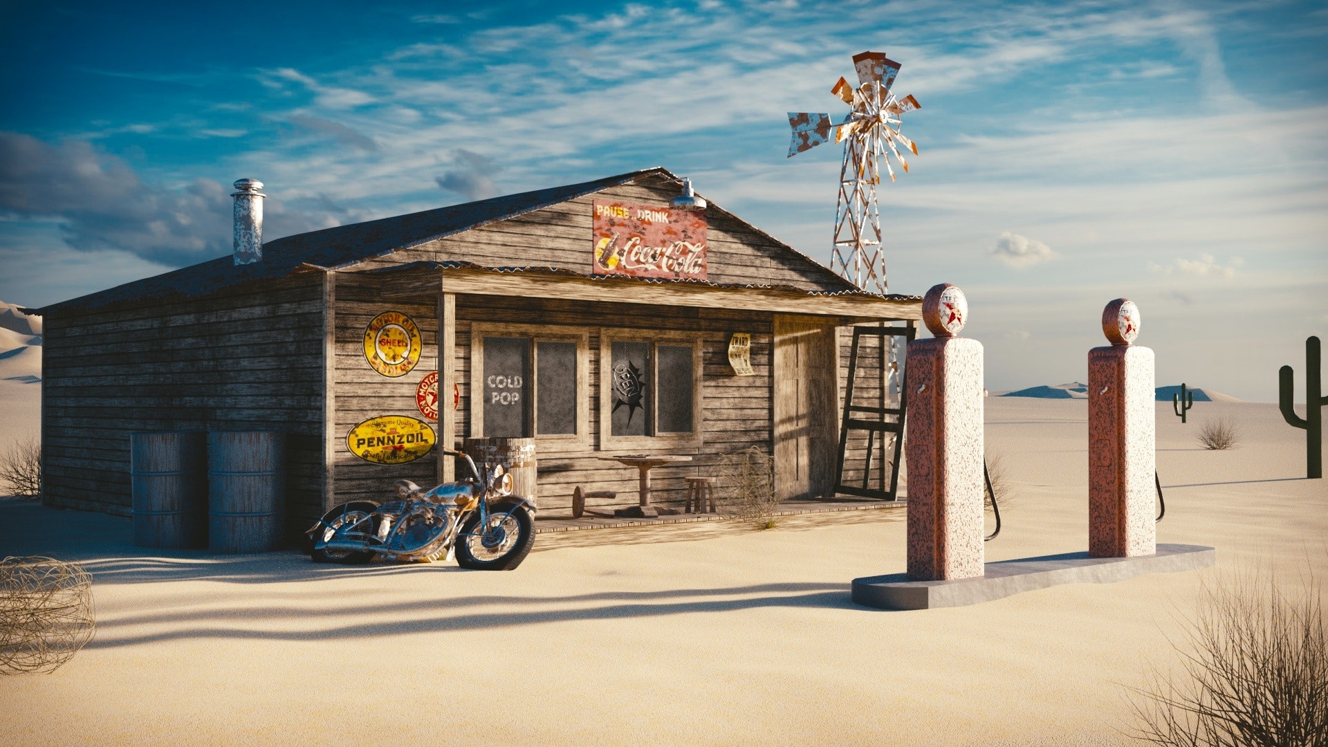 An abandoned gas station in the middle of nowhere.