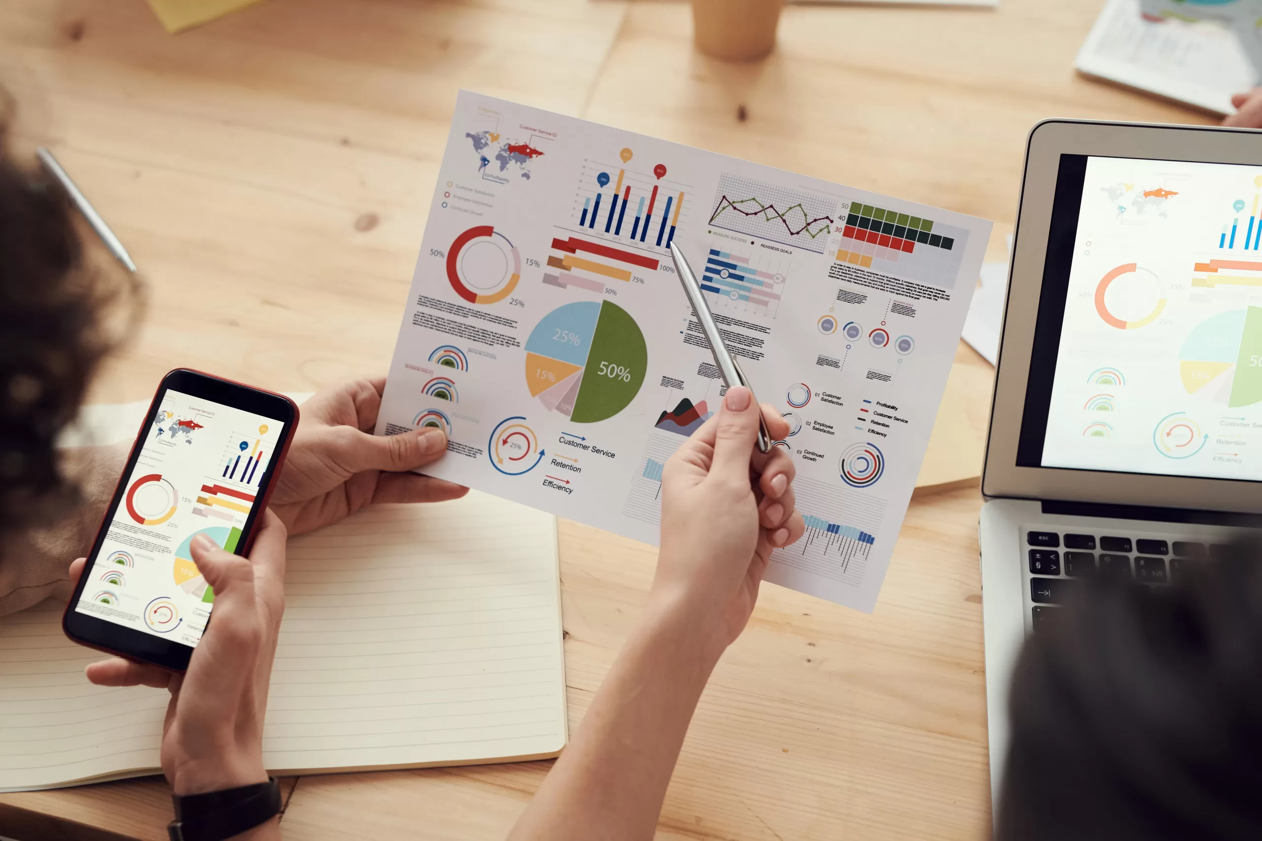 a person looking at various charts