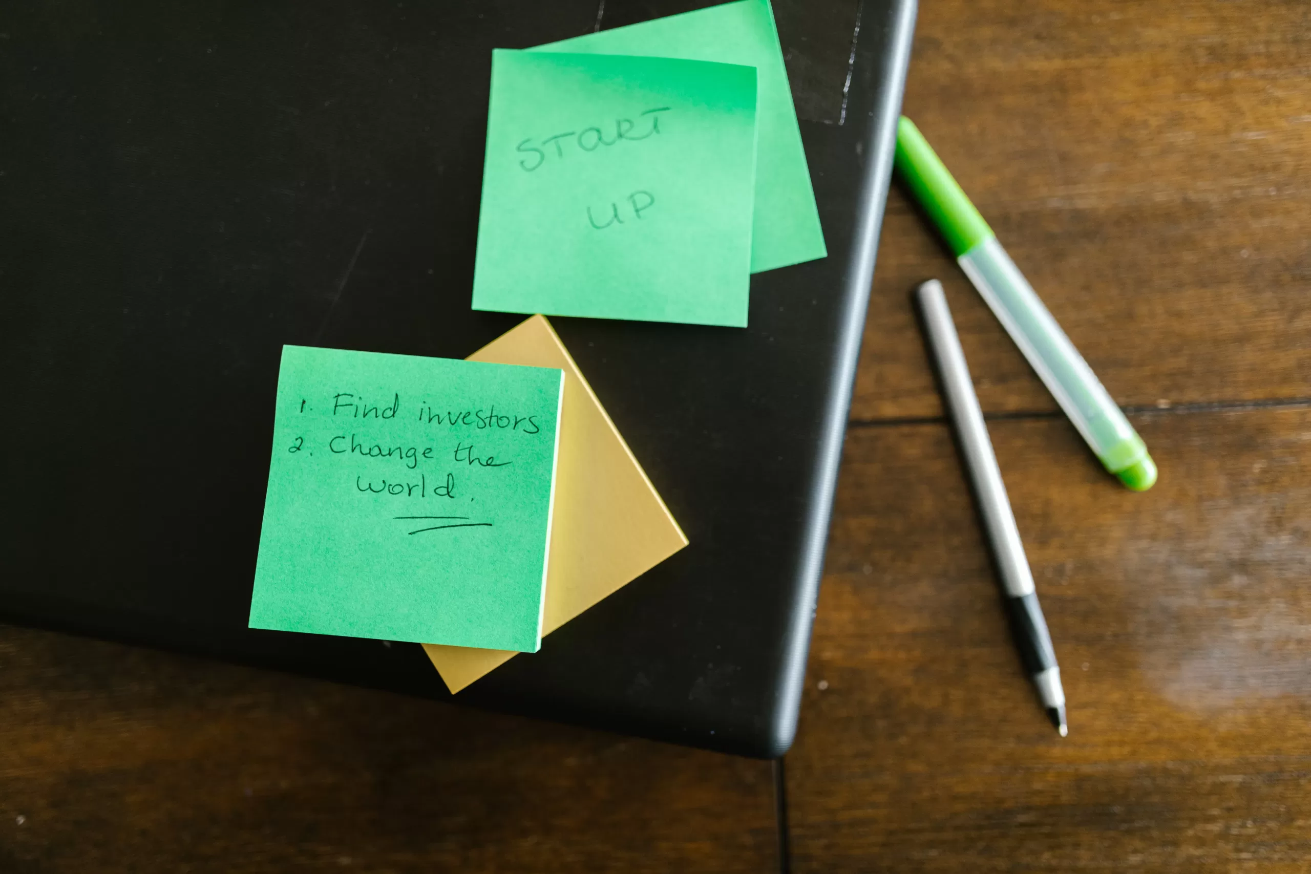 a pen, notepad, and note