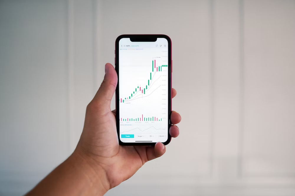cellphone showing stocks