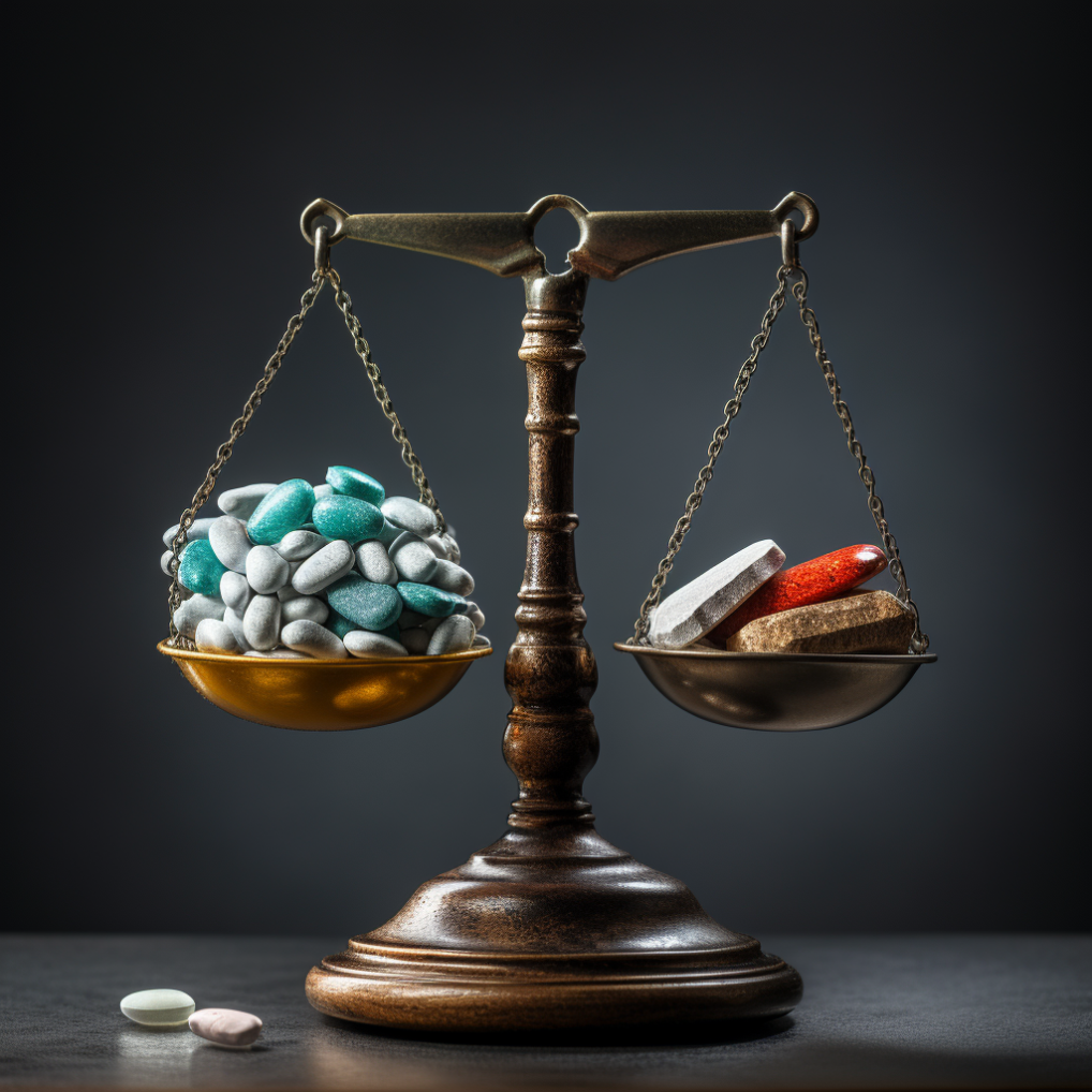 A weigh scale with small rocks on the one side and larger rocks on the other.