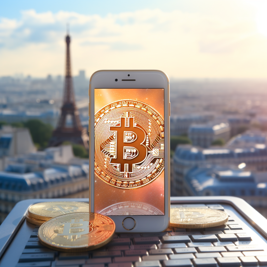 An Iphone with a Bitcoin logo on it